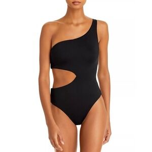 NWT Aqua Swim XL One Shoulder Cut Out One Piece Swimsuit Black 128204